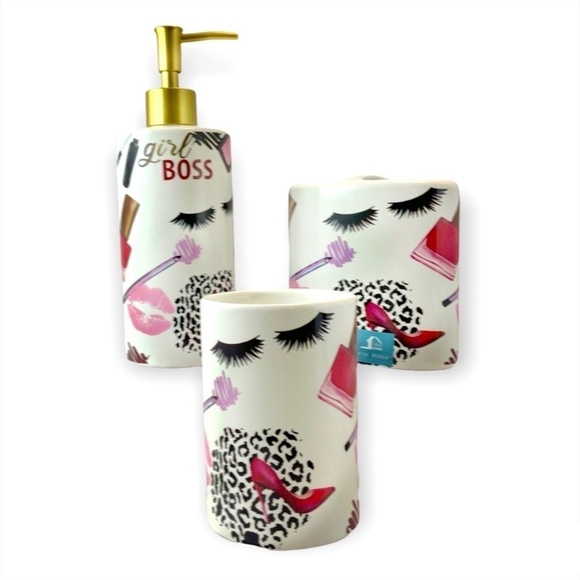 Fashion Girl Boss Toothbrush Holder Ceramic Bath Accessory Makeup Animal Print - Picture 8 of 8